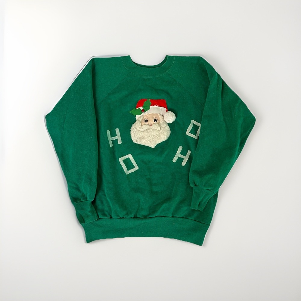 Vintage Pannill Sweatshirt Mens Large Green MiUSA Raglan Santa Ugly Christmas